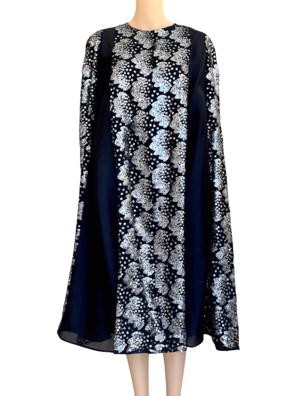 André Laug Roma Vintage Sequined Cape Black Silver Designer One Size